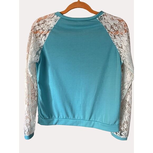 Unbranded Raglan Sleeve Sheer Lace Blouse Top Floral Sleeves M - Picture 3 of 4